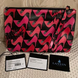 LANVIN LEATHER RED/BLACK SHOES PRINT ZIP POUCH BAG CLUTCH